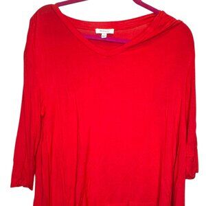 Skinnygirl Jeans Red V-Neck Hi-Low Hem 3/4 Sleeve Lightweight Tee, Size Small